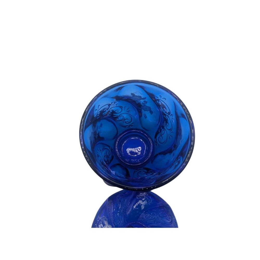 Fenton Glass HP Artist Signed Cobalt Blue Paisley Swirl Candy Jar & Lid - Picture 10 of 16